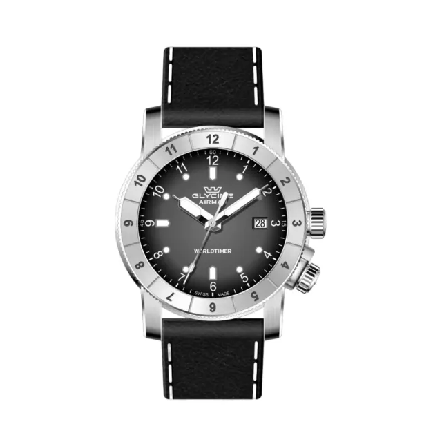 Glycine Airman Worldtimer GL1023 Herrenuhr 42mm Leder