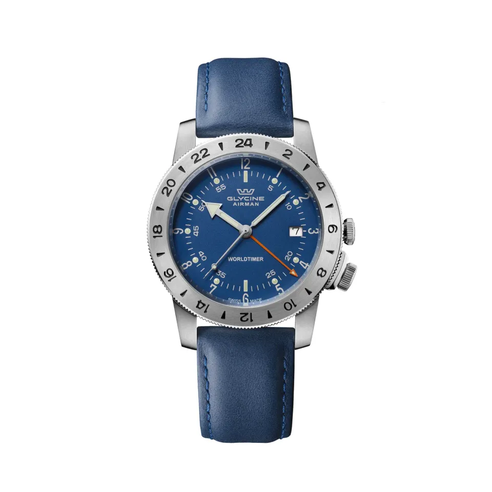 Glycine Airman Worldtimer GL1049 Herrenuhr blau 40mm