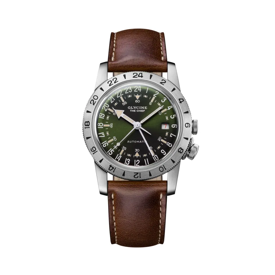 Glycine Airman Vintage GL0305 Herrenuhr 40mm grün GMT