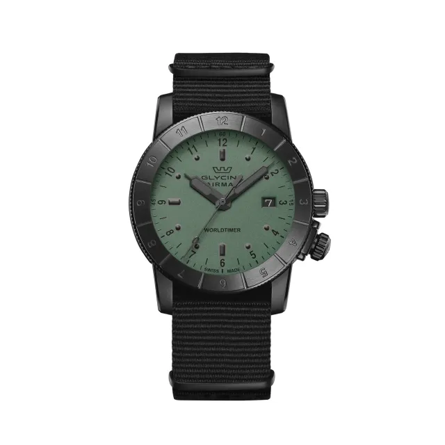 Glycine Airman Worldtimer GL1033 Quarzuhr grün 42mm