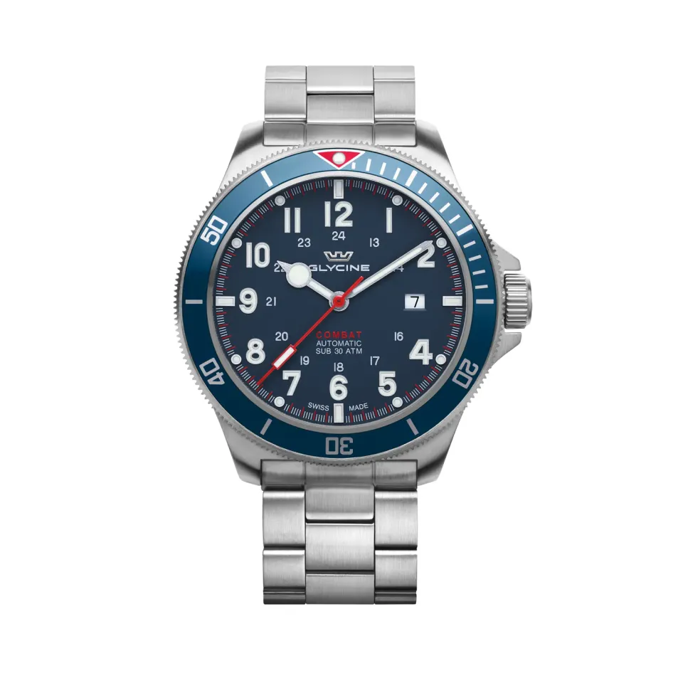 Glycine Combat Sub GL0254 Taucheruhr 46mm Blau 300m