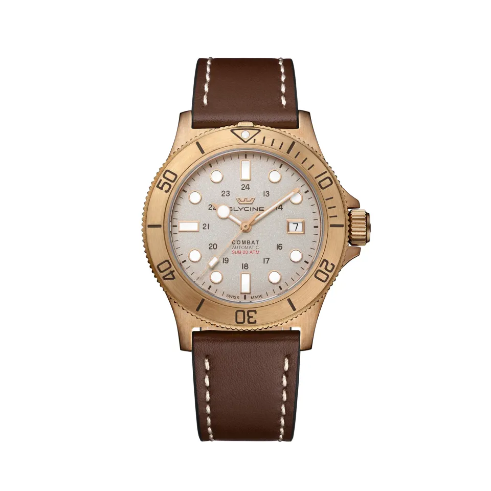 Glycine Combat Sub GL0545 Herrenuhr Bronze 42mm champagner