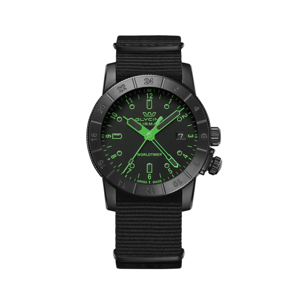 Glycine Airman Worldtimer GL1031 Quarzuhr schwarz 42 mm