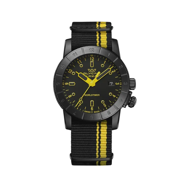 Glycine Airman Worldtimer GL1039 Fliegeruhr schwarz 42mm