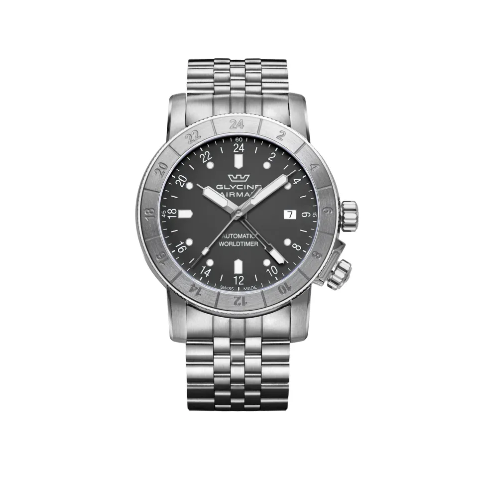 Glycine Airman GMT GL0065 Automatikuhr 42 mm graues Zifferblatt