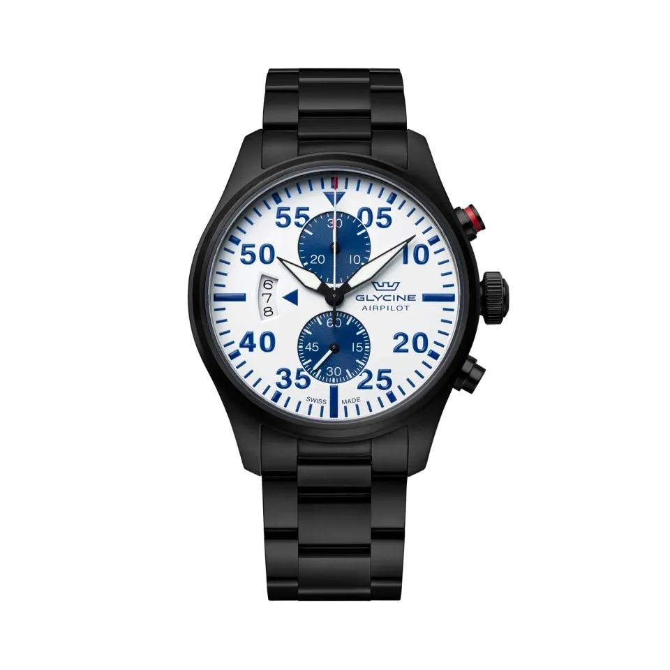 Glycine Airpilot GL0441 Herrenuhr 44mm Chronograph weiß
