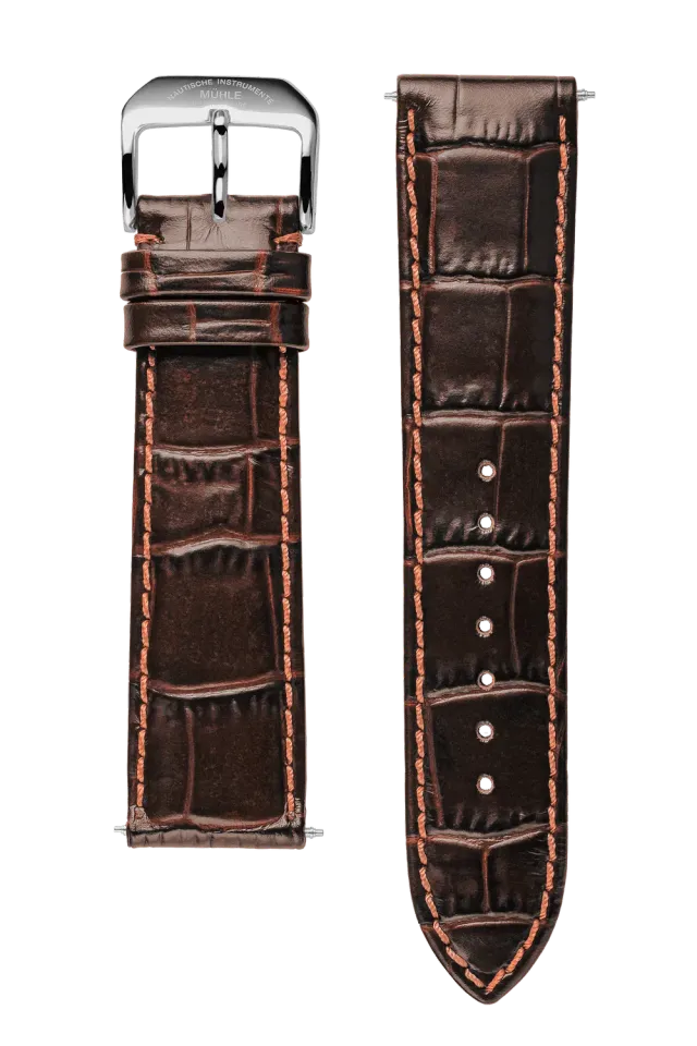 Mühle Glashütte Kroko-Lederband Braun Titan-Schließe