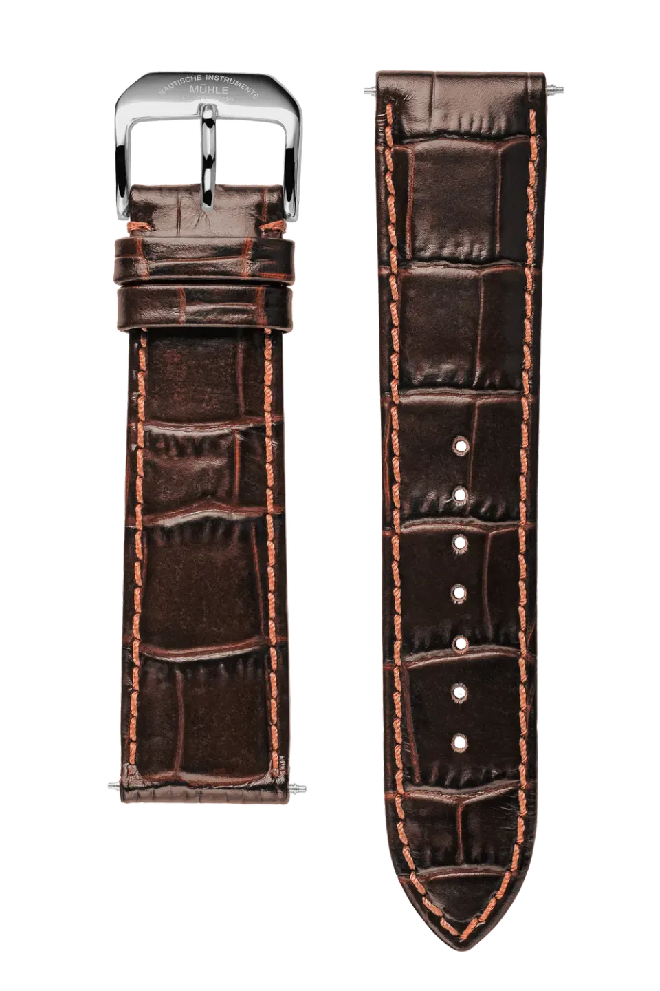 Mühle Glashütte Kroko-Lederband Braun Titan-Schließe