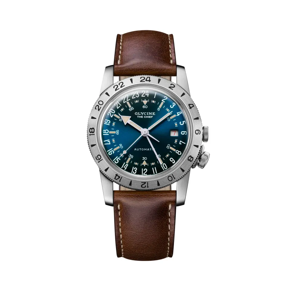 Glycine Airman Vintage The Chief GMT GL0306 Armbanduhr blau Automatik