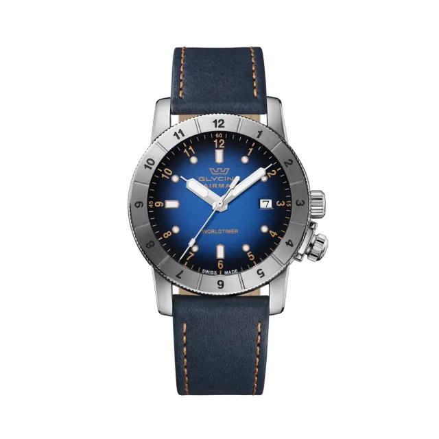 Glycine Airman Worldtimer GL1022 Quarzuhr blau 42mm
