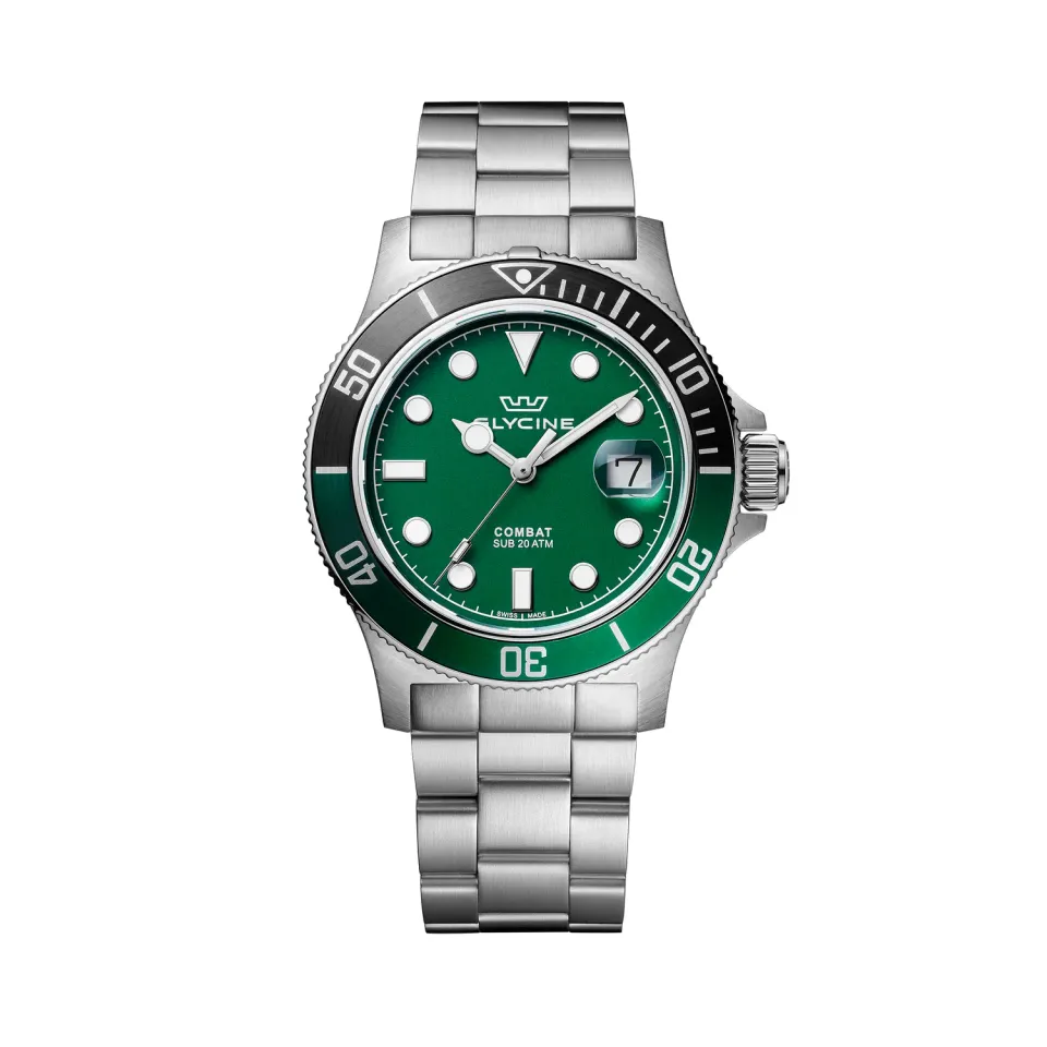Glycine Combat Sub Sport GL1014 Quarzuhr 42mm grün