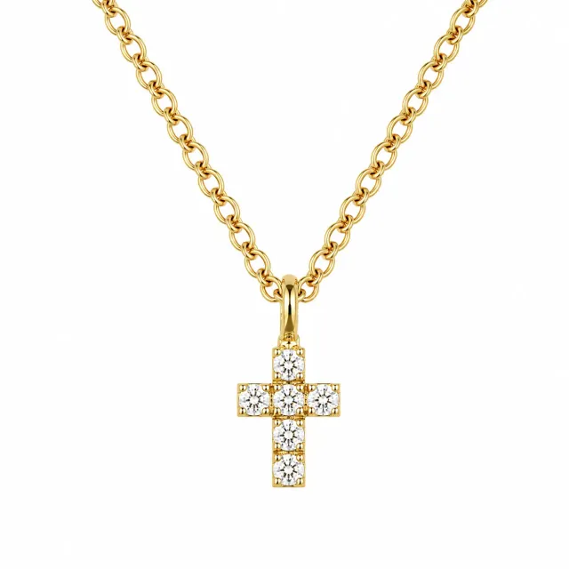 Krebber Essentials Mini Cross Collier 18 Karat Gelbgold Diamanten