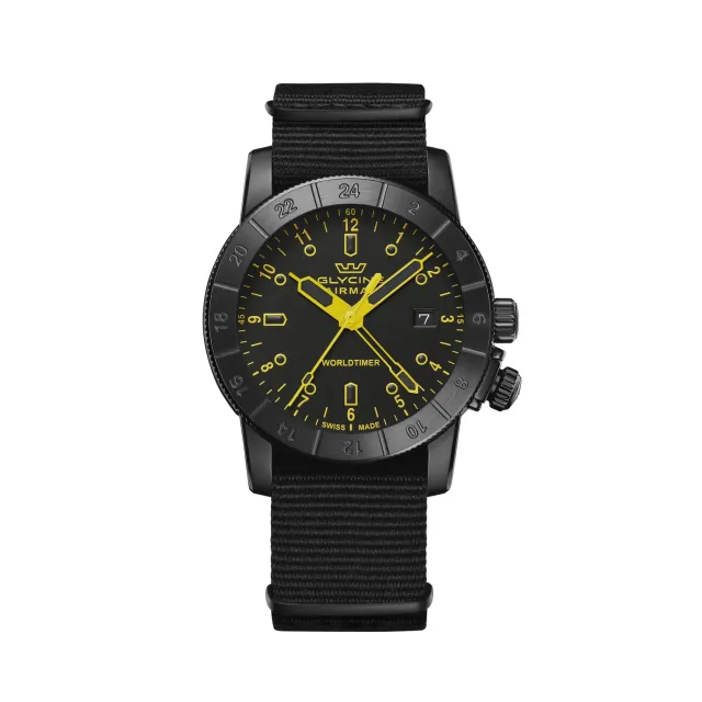 Glycine Airman Worldtimer GL1029 Herrenuhr 42mm GMT schwarz