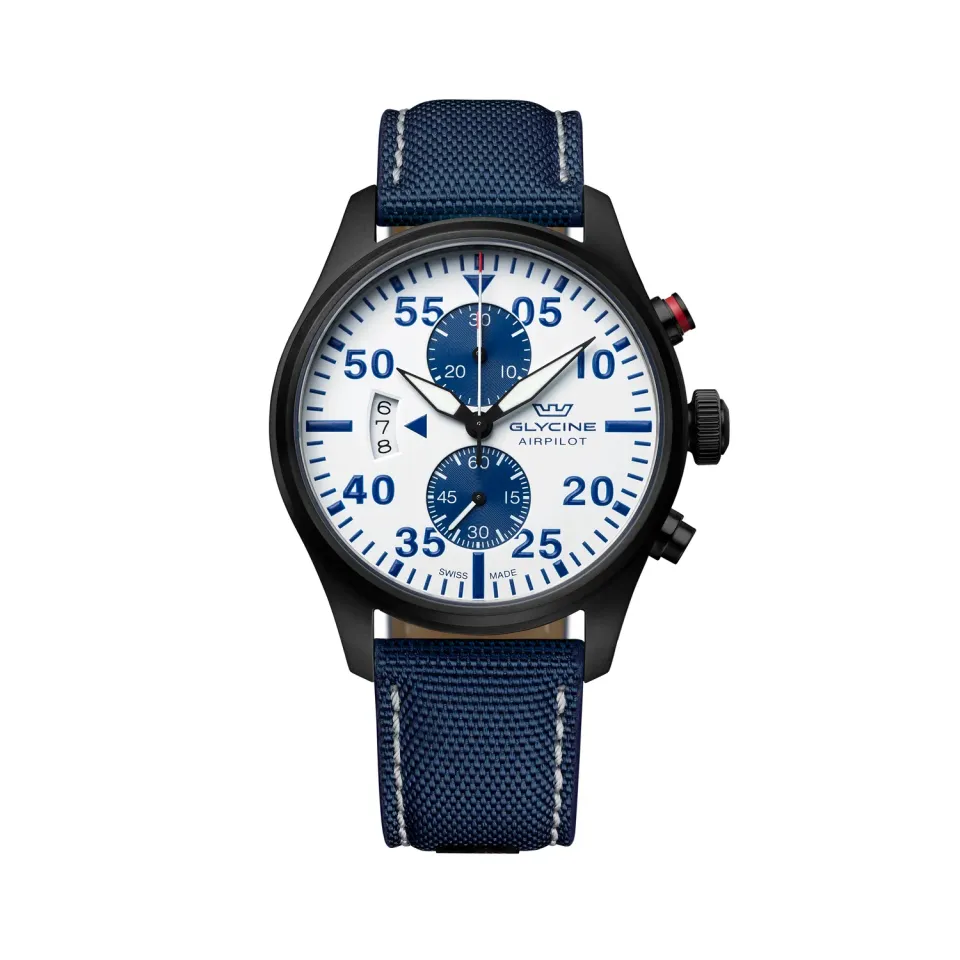 Glycine Airpilot Chrono GL0440 Herrenuhr Quarz 44mm weiß