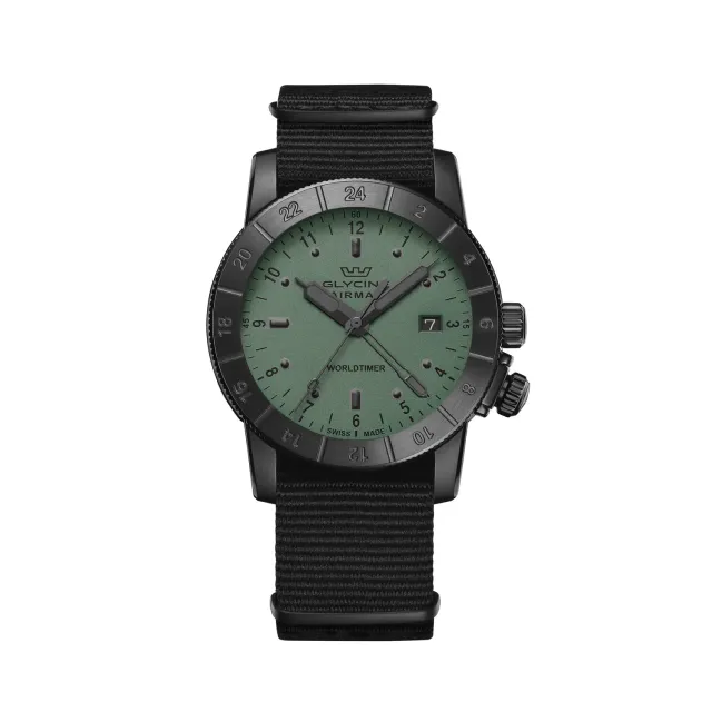 Glycine Airman Worldtimer GL1024 Fliegeruhr grün 42mm