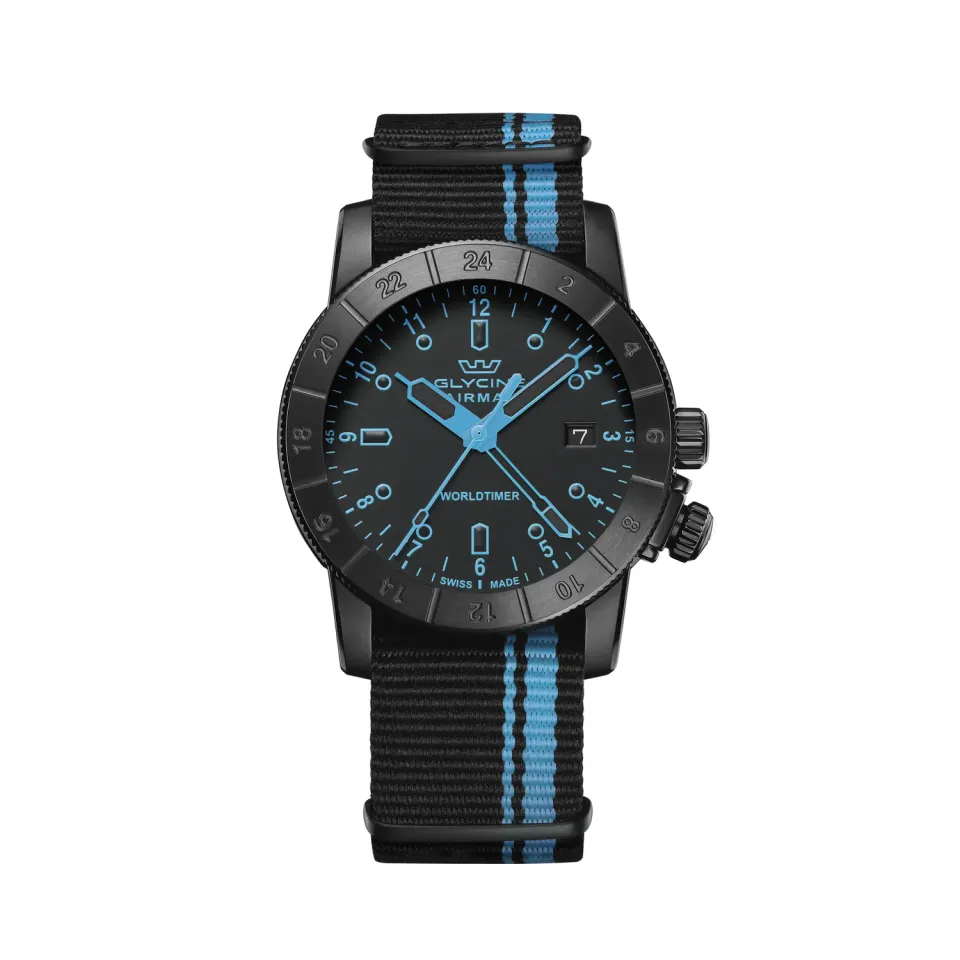 Glycine Airman Worldtimer GMT GL1026 Quarzuhr 42 mm schwarz