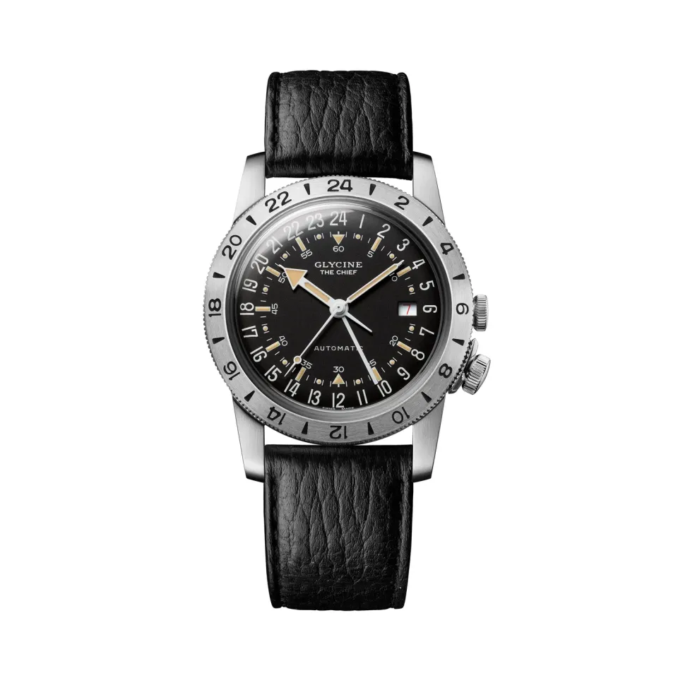 Glycine Airman Vintage The Chief GMT GL0465 Uhr, Schwarz, Leder
