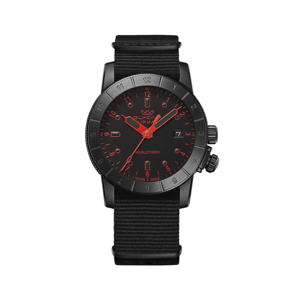 Glycine Airman Worldtimer GL1036 Quarzuhr schwarz 42mm
