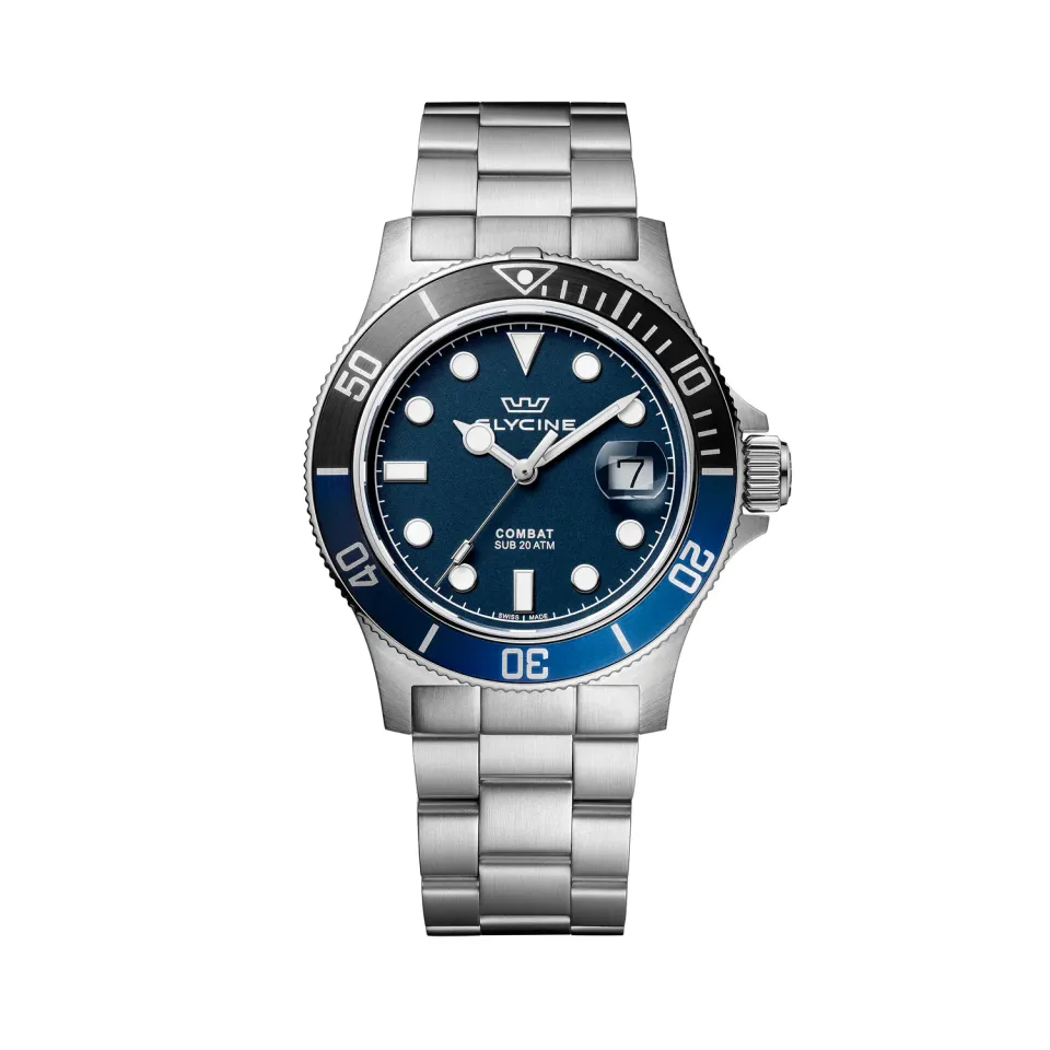 Glycine Combat Sub Sport 42mm Quarzuhr GL1013 blau Saphirglas