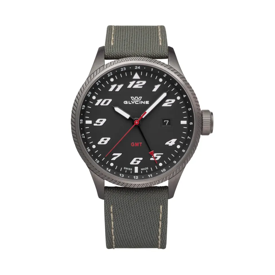Glycine Airman GMT GL1006 Quarzuhr 45 mm schwarzes Zifferblatt