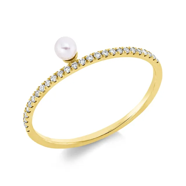 Hans Lorenz Perle Ring mit Brillant 0,09 ct Gr. 54