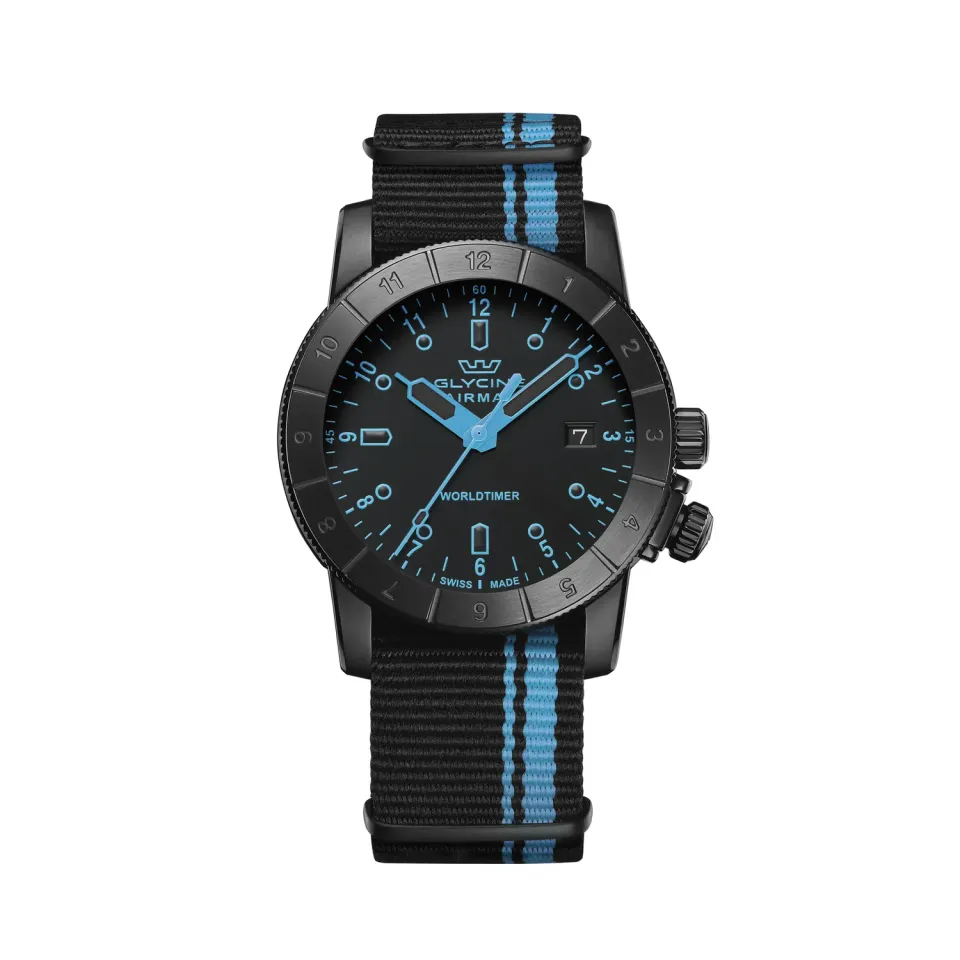 Glycine Airman Worldtimer GL1035 Herrenuhr 42mm Quarz schwarz