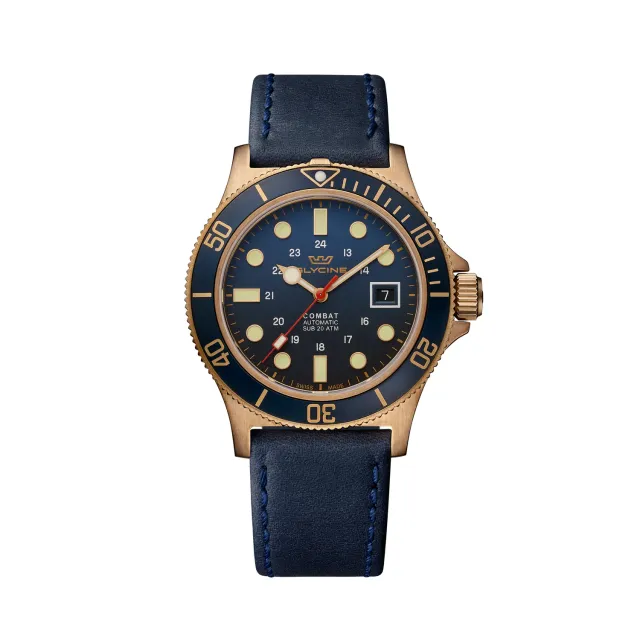 Glycine Combat Sub GL0374 Herrenuhr Bronze 42mm Blau