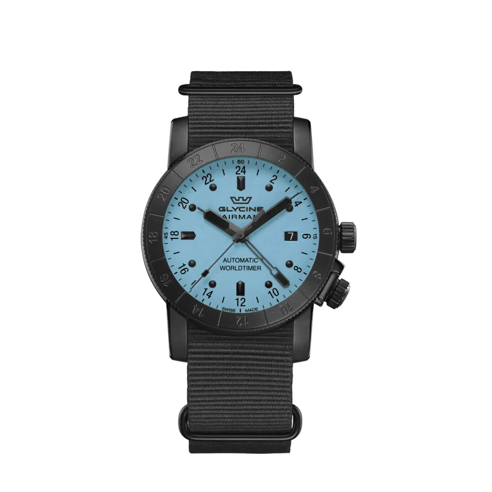 Glycine Airman GL0490 Herrenuhr 42mm GMT blau