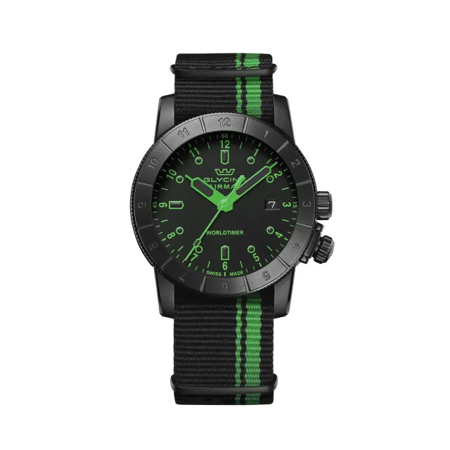 Glycine Airman Worldtimer GL1041 Quarzuhr 42 mm schwarzes Zifferblatt