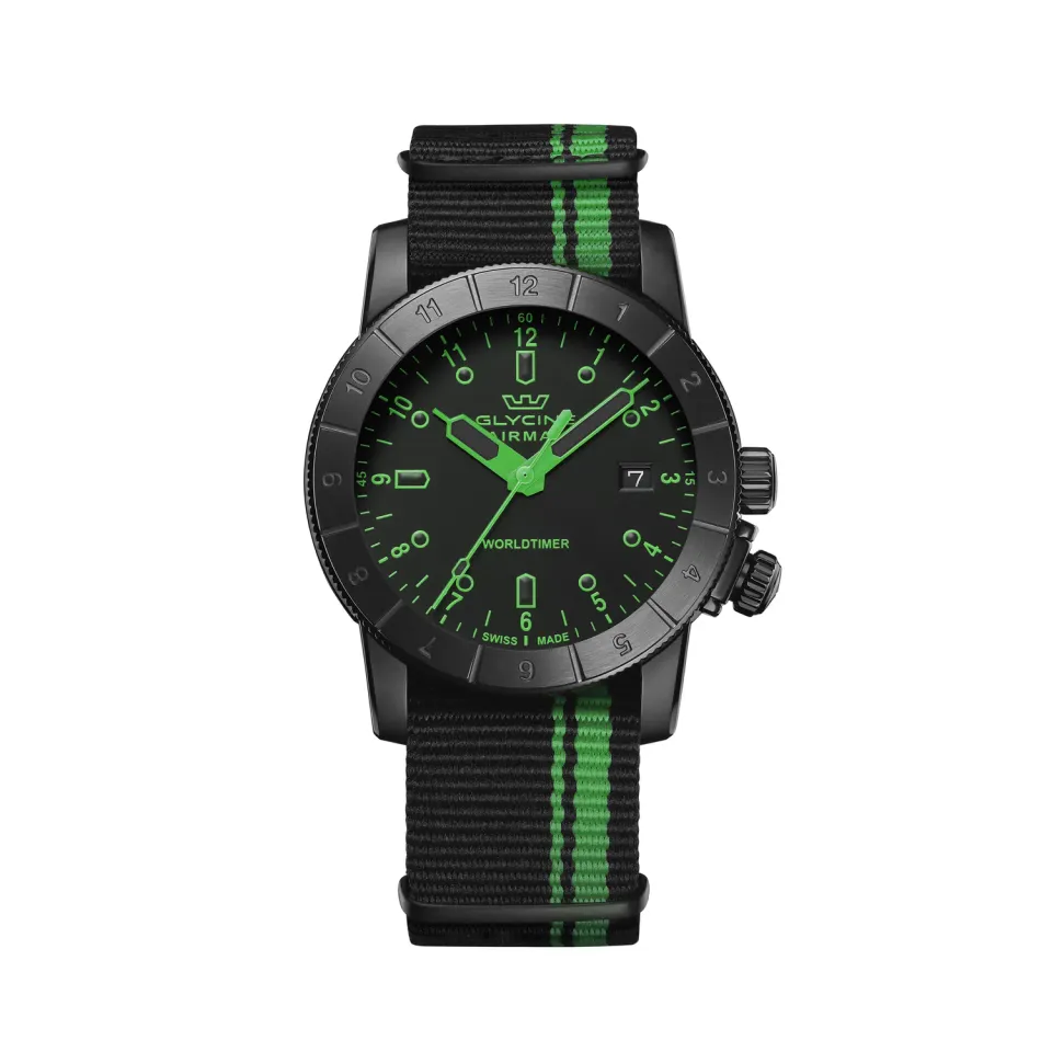 Glycine Airman Worldtimer GL1041 Quarzuhr 42 mm schwarzes Zifferblatt