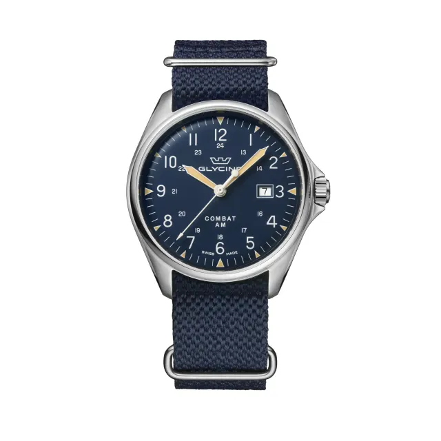Glycine Combat 6 Vintage GL0457 Herrenuhr 43mm blau Nylon