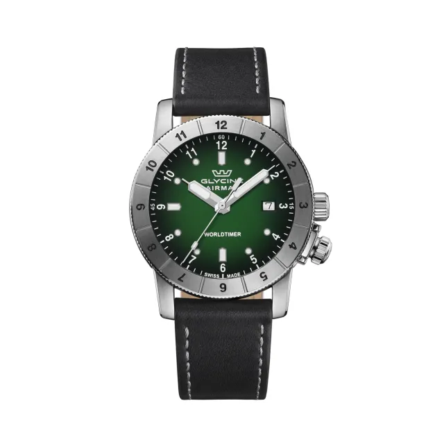 Glycine Airman Worldtimer GL1021 Quarzuhr 42mm grün