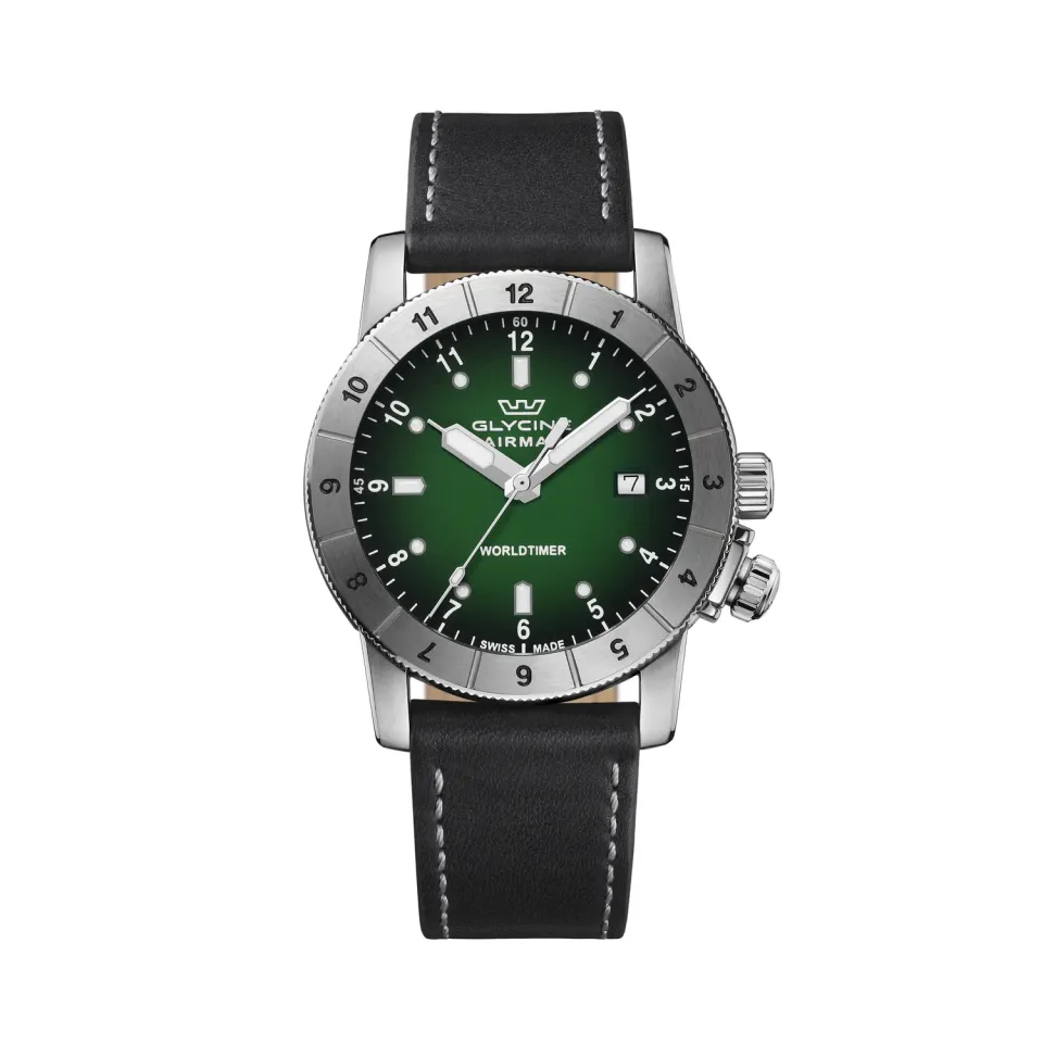 Glycine Airman Worldtimer GL1021 Quarzuhr 42mm grün
