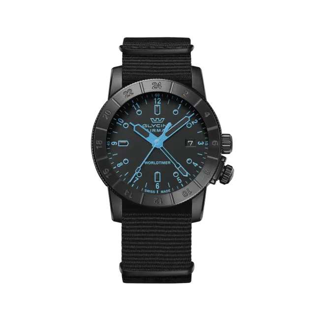 Glycine Airman Worldtimer GL1025 Herrenuhr Quarz schwarz 42 mm
