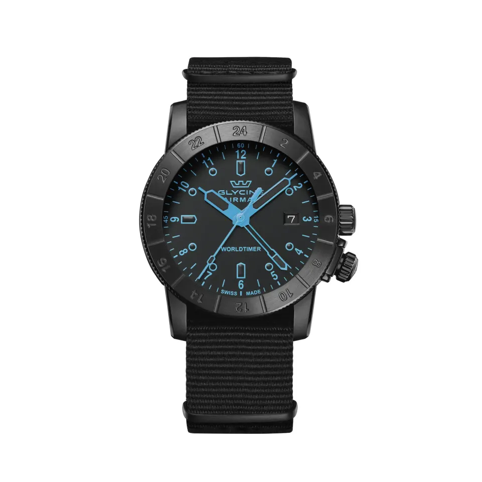 Glycine Airman Worldtimer GL1025 Herrenuhr Quarz schwarz 42 mm