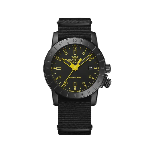 Glycine Airman Worldtimer GL1038 42 mm Quarzuhr schwarz